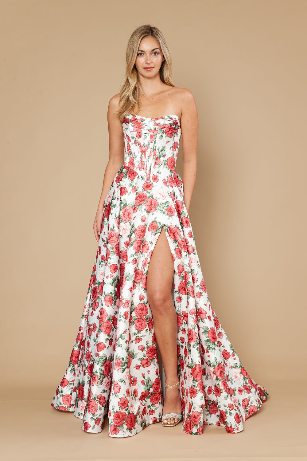 Strapless Straight Neck Floor-Length Satin Prom A-Line Poly USA 25186
