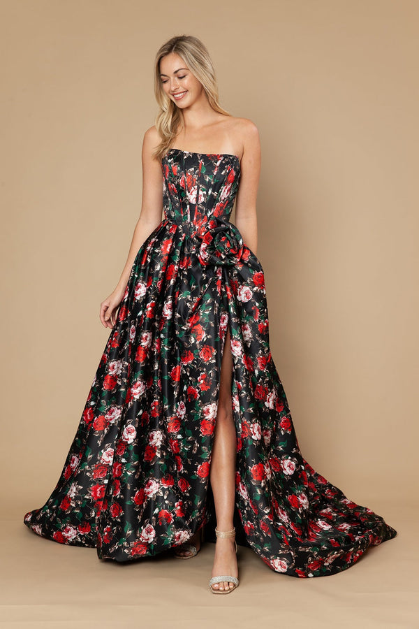 Strapless Straight Neck Floor-Length with Train Satin Prom Ball Gown Poly USA 25188