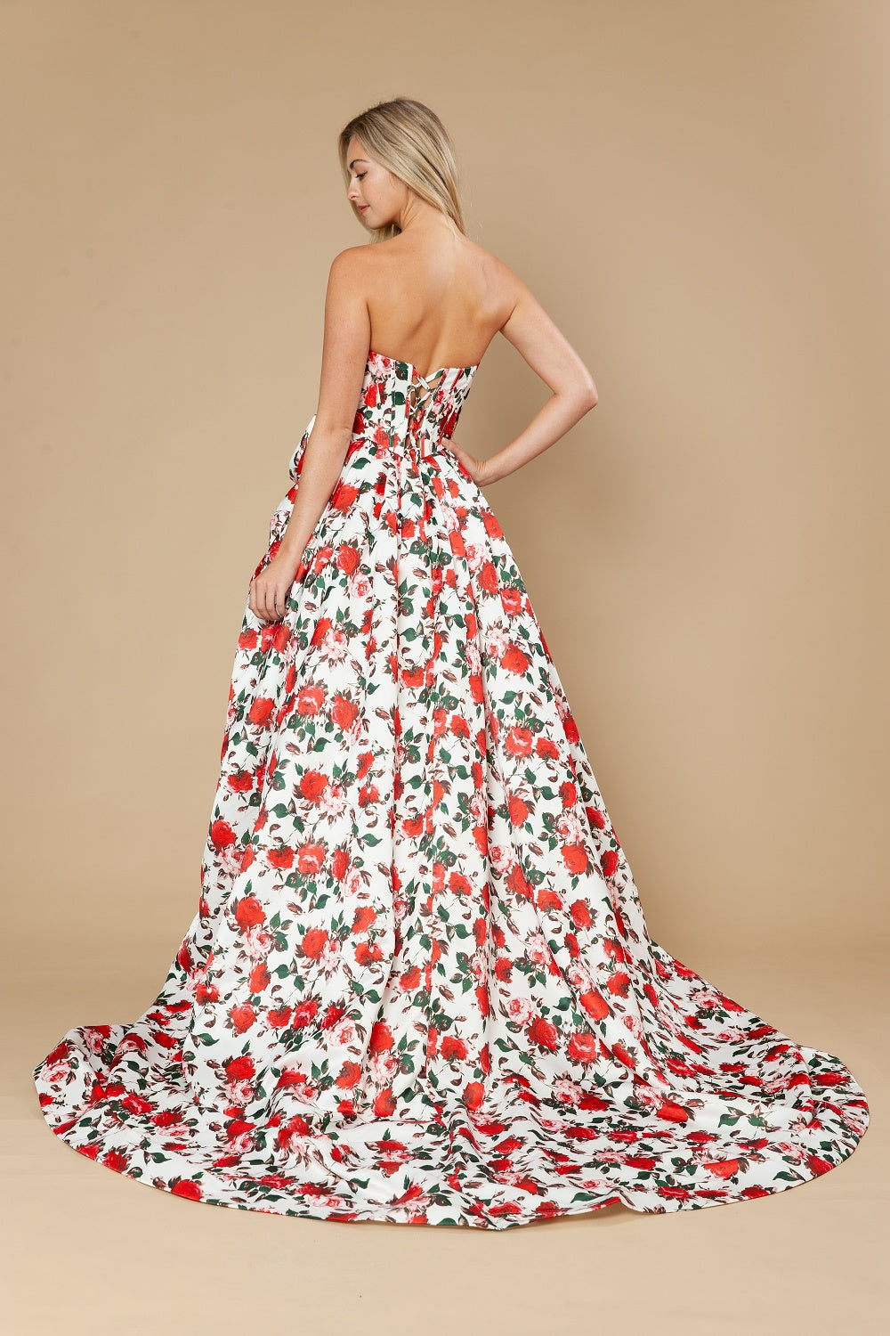 Strapless Straight Neck Floor-Length with Train Satin Prom Ball Gown Poly USA 25188