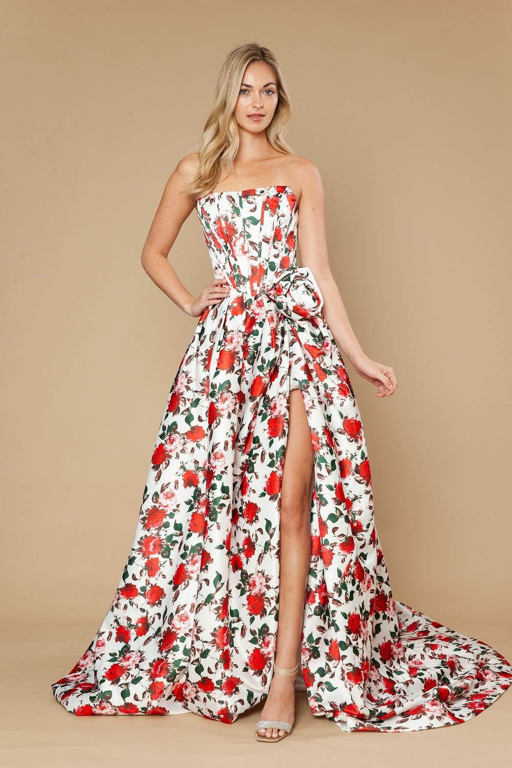 Strapless Straight Neck Floor-Length with Train Satin Prom Ball Gown Poly USA 25188