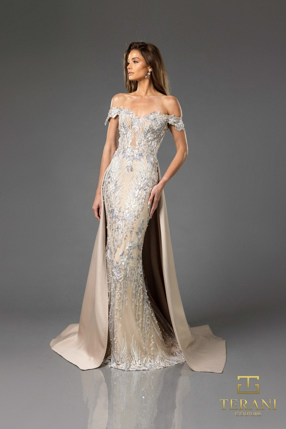 Off-the-Shoulder Floor-Length Satin Formal Mermaid Terani Couture 251E3233