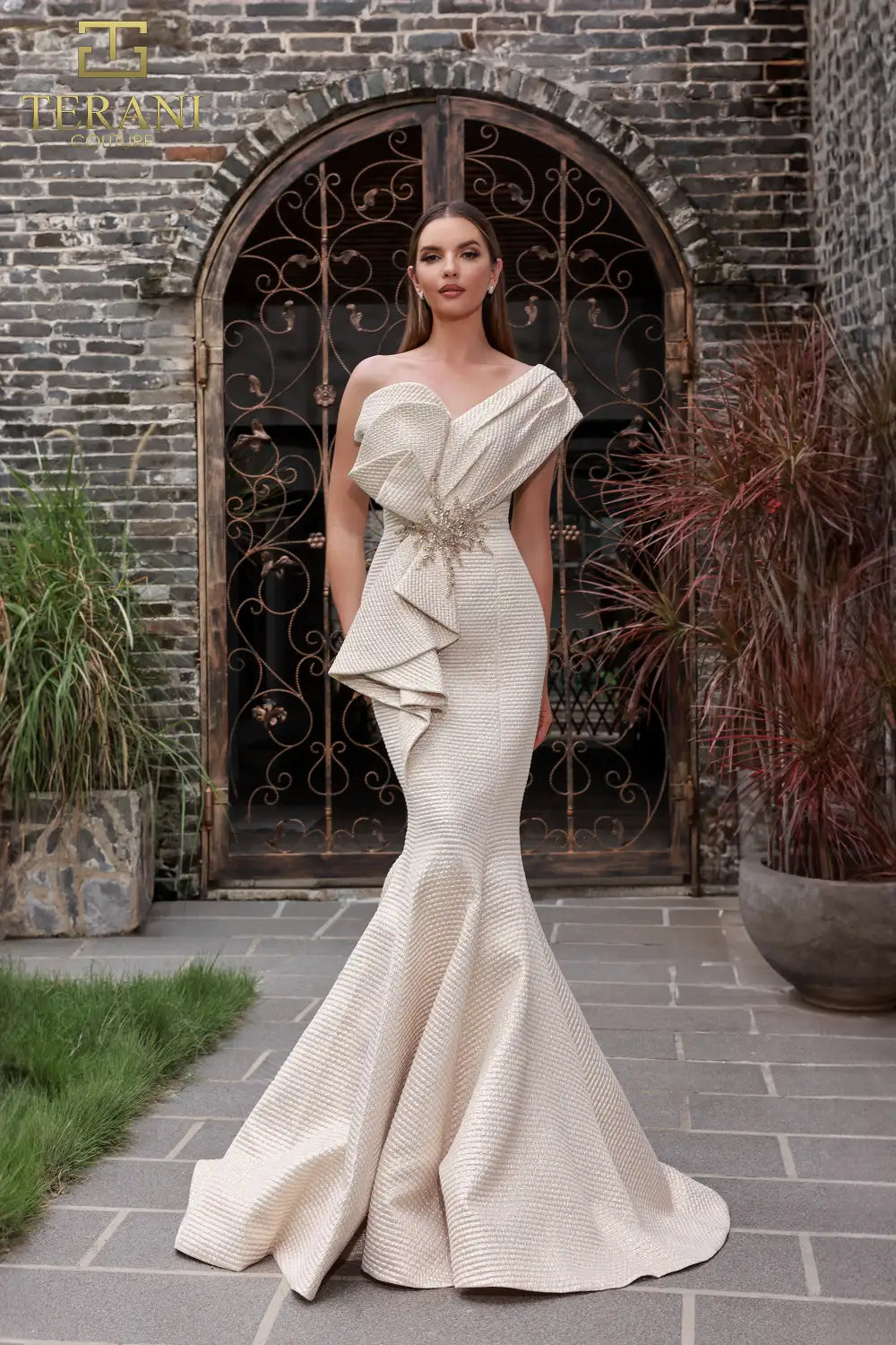 Terani Couture 251E4201 Long Mermaid Formal Metallic Evening Dress