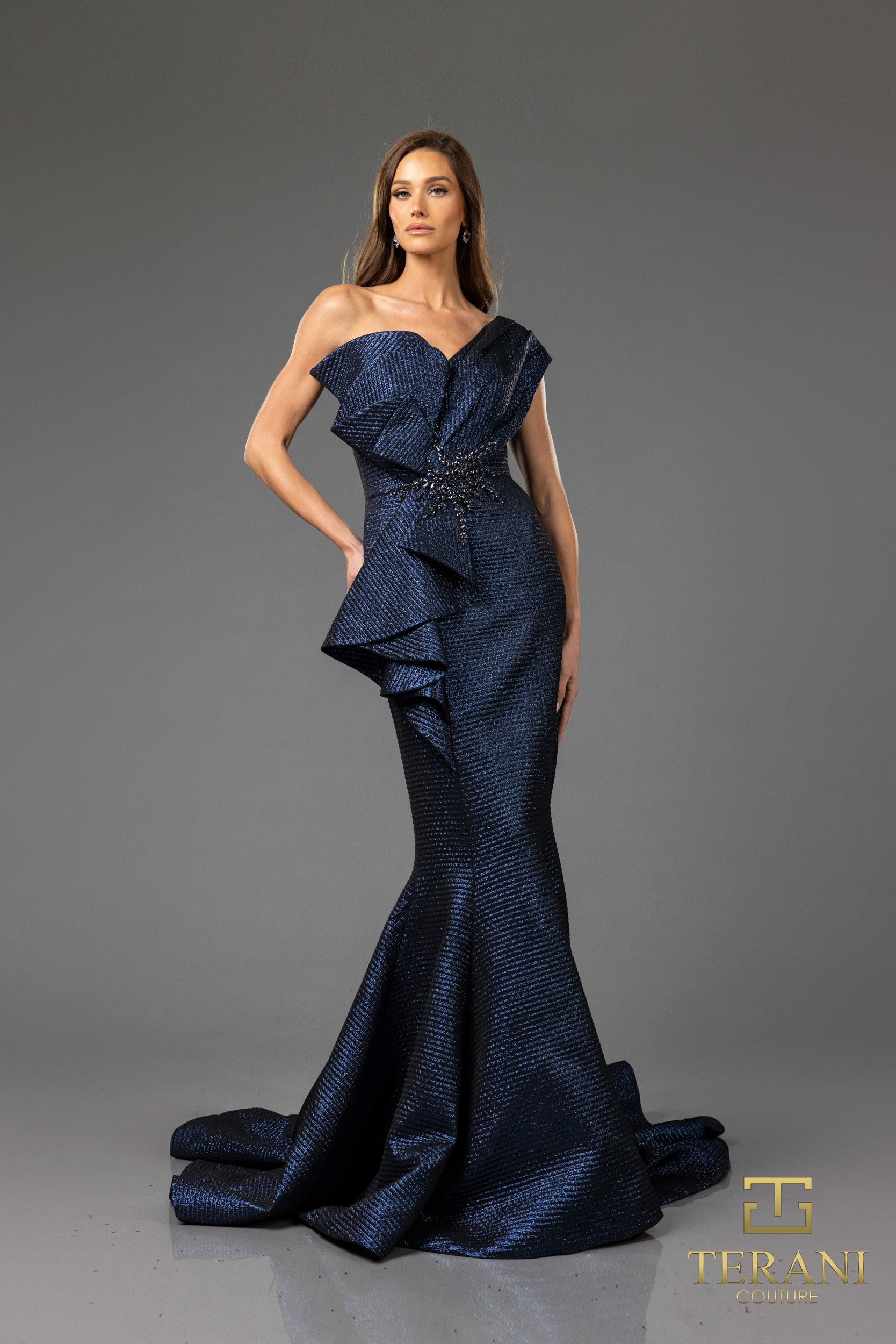 Terani Couture 251E4201 Long Mermaid Formal Metallic Evening Dress