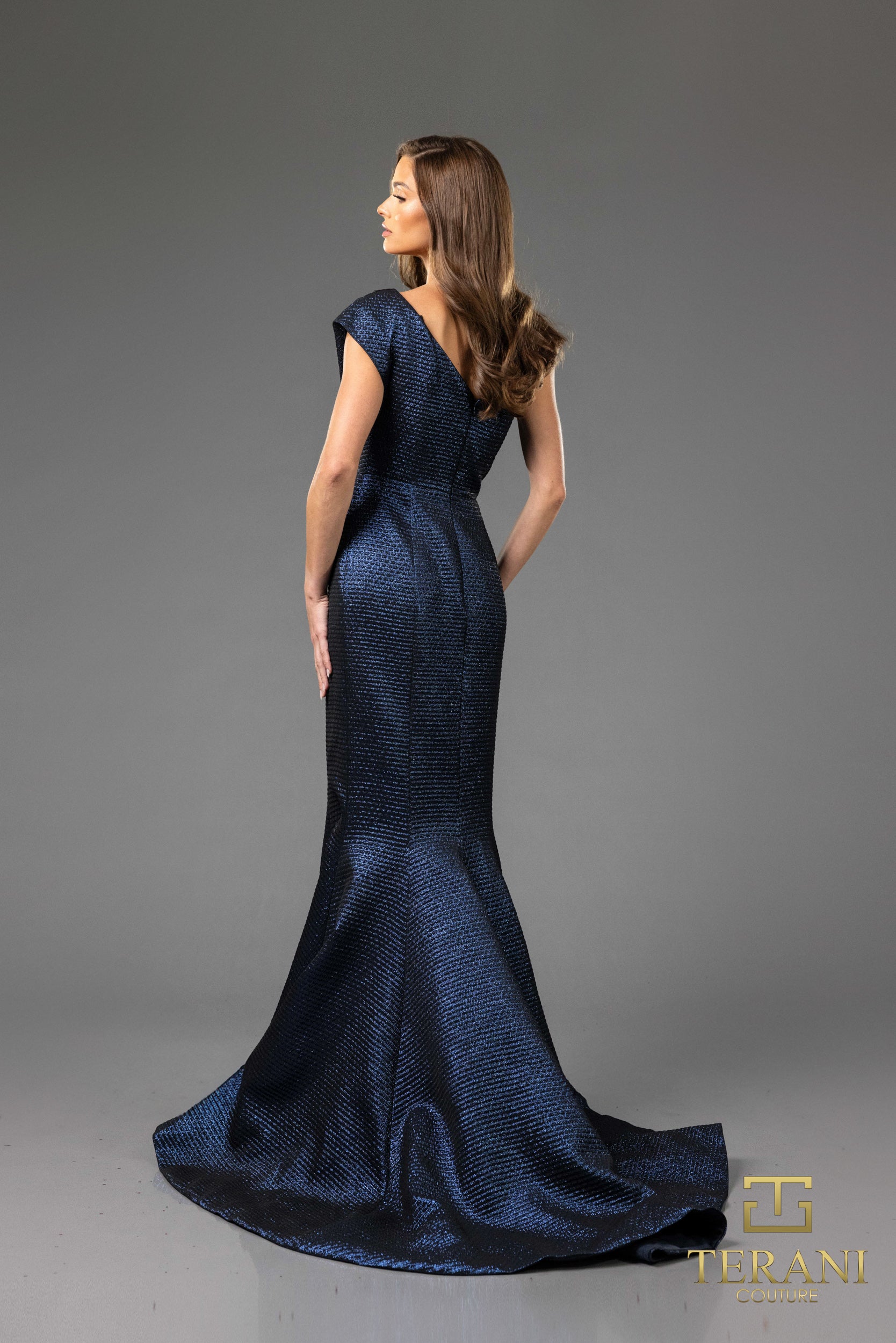 Champagne Terani Couture 251E4201 Long Mermaid Formal Metallic Evening