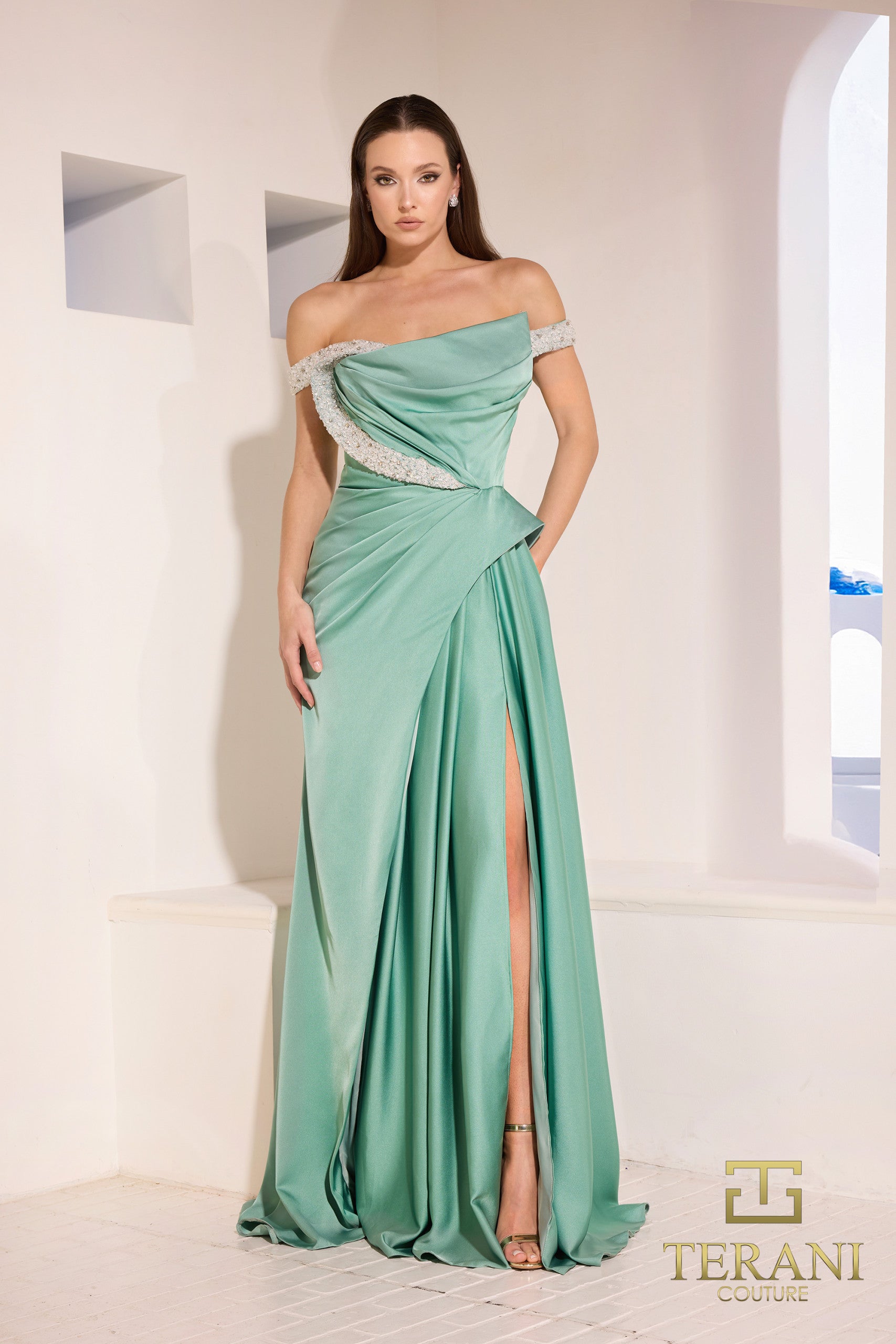 Terani Couture 251E4220 Long Evening Beaded Slit Formal Dress