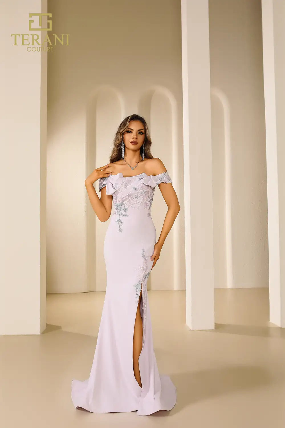 Terani Couture 251E4237 Long Ruffle Formal Fitted Evening Dress