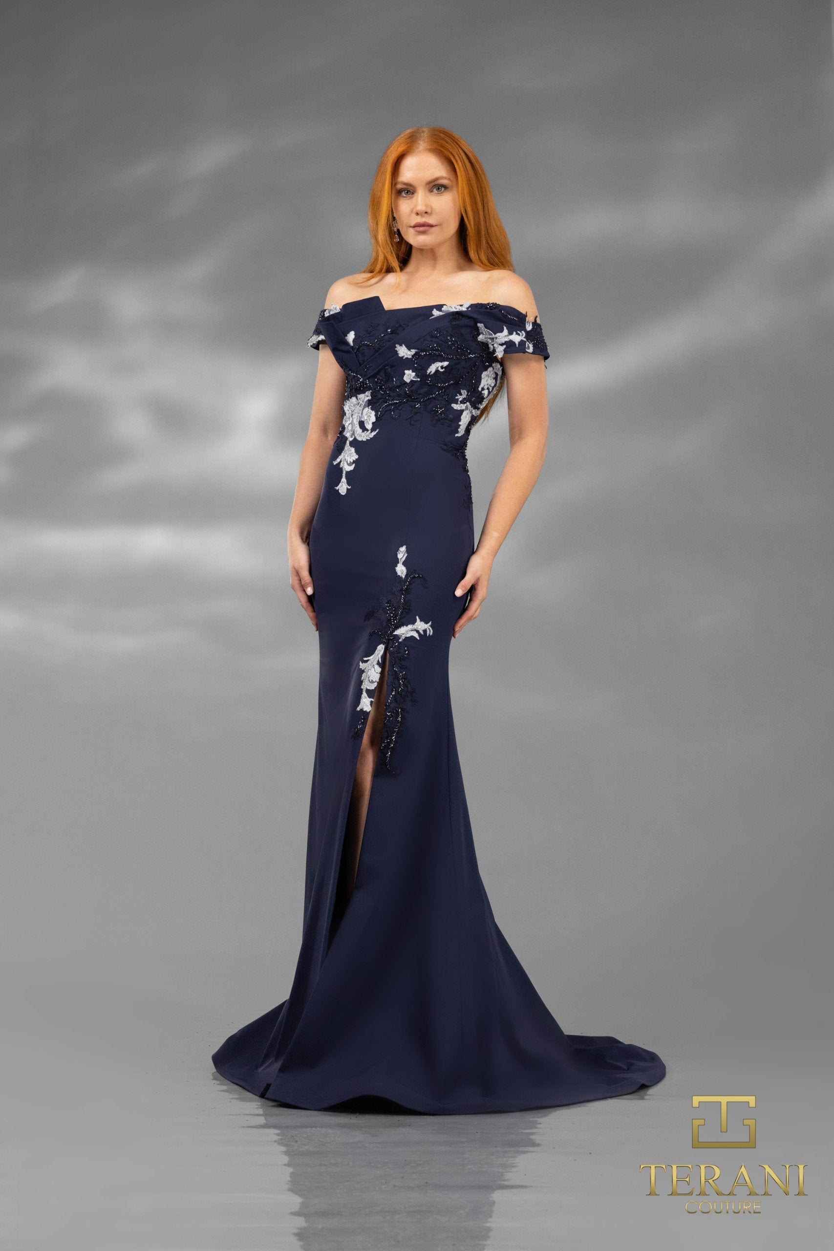 Formal Dresses Long Ruffle Formal Fitted Evening Dress Navy Grey