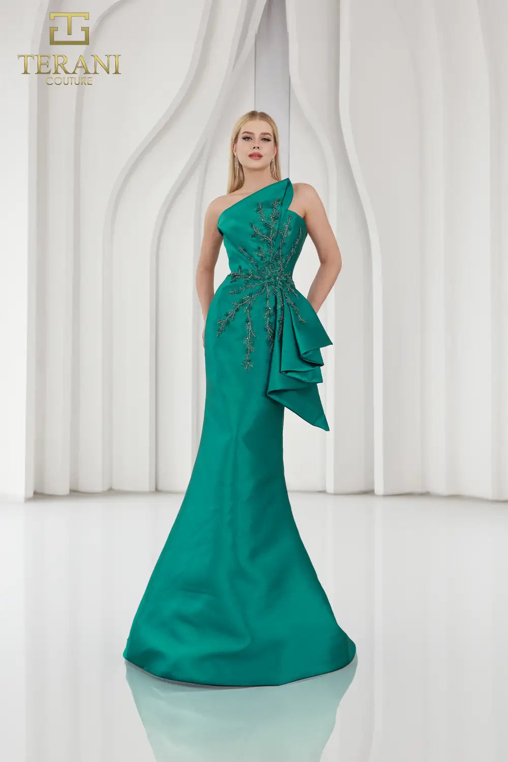 Terani Couture 251E4265 Beaded Long Floral Lace Applique Formal Evening Dress
