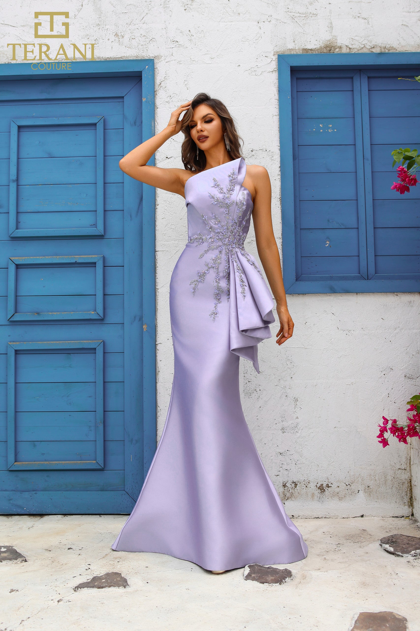 Terani Couture 251E4265 Beaded Long Floral Lace Applique Formal Evening Dress