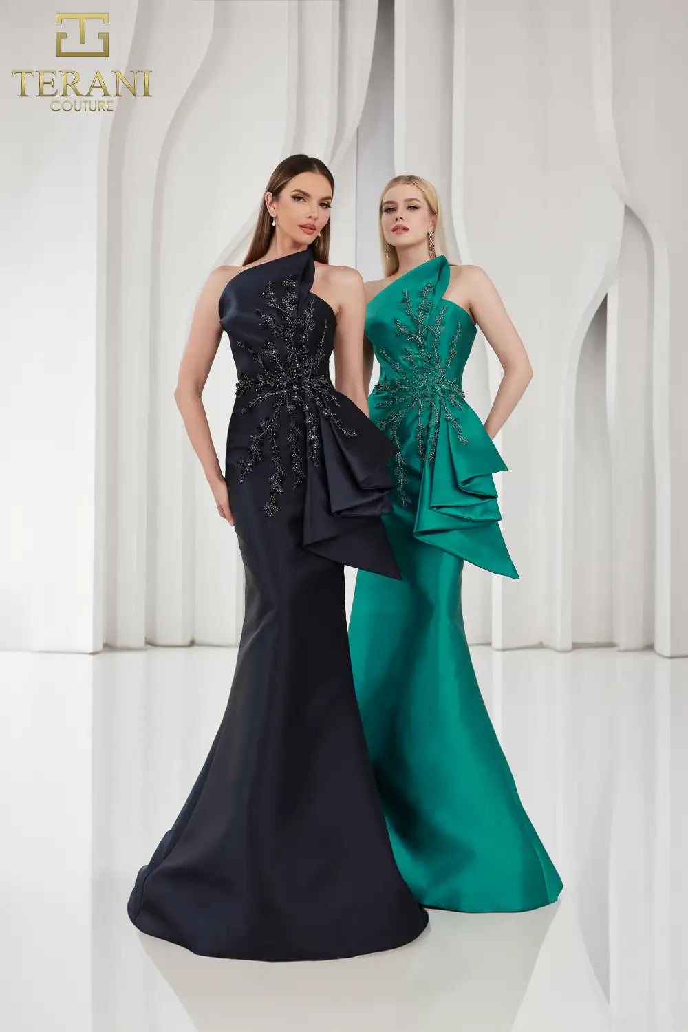 Formal Dresses Beaded Long Floral Lace Applique Formal Evening Dress Navy