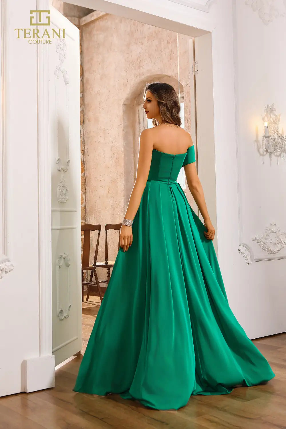 Formal Dresses Long Formal Pleated Overskirt Evening Dress Emerald