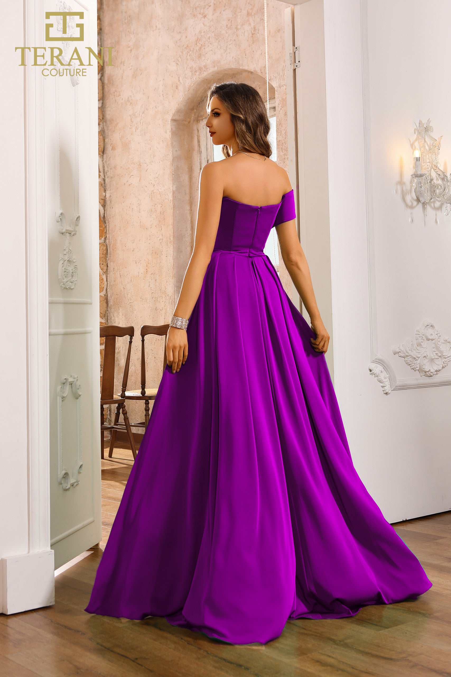 Formal Dresses Long Formal Pleated Overskirt Evening Dress Magenta