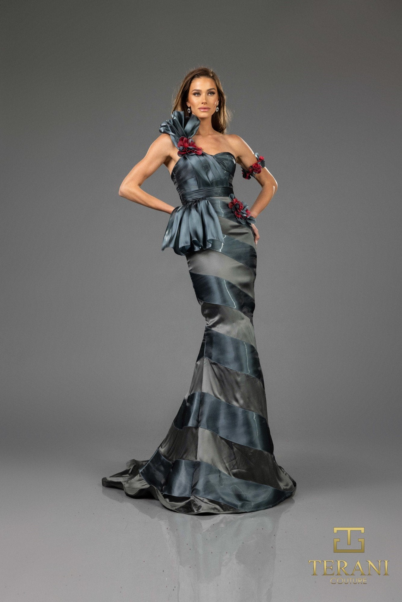 Prom Dresses Mermaid Ruffle Long Formal Prom Dress Slate