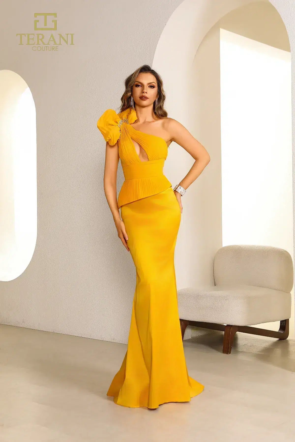 Terani Couture 251E4578 Long Fitted Formal Ruffled Peplum Evening Dress