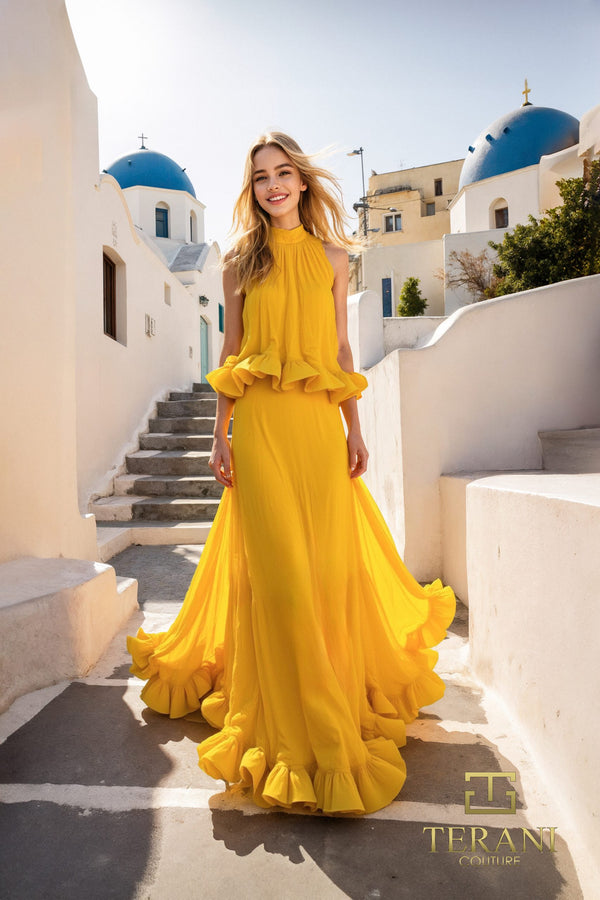 Terani Couture 251E4657 A Line Ruffle Long Formal Dress