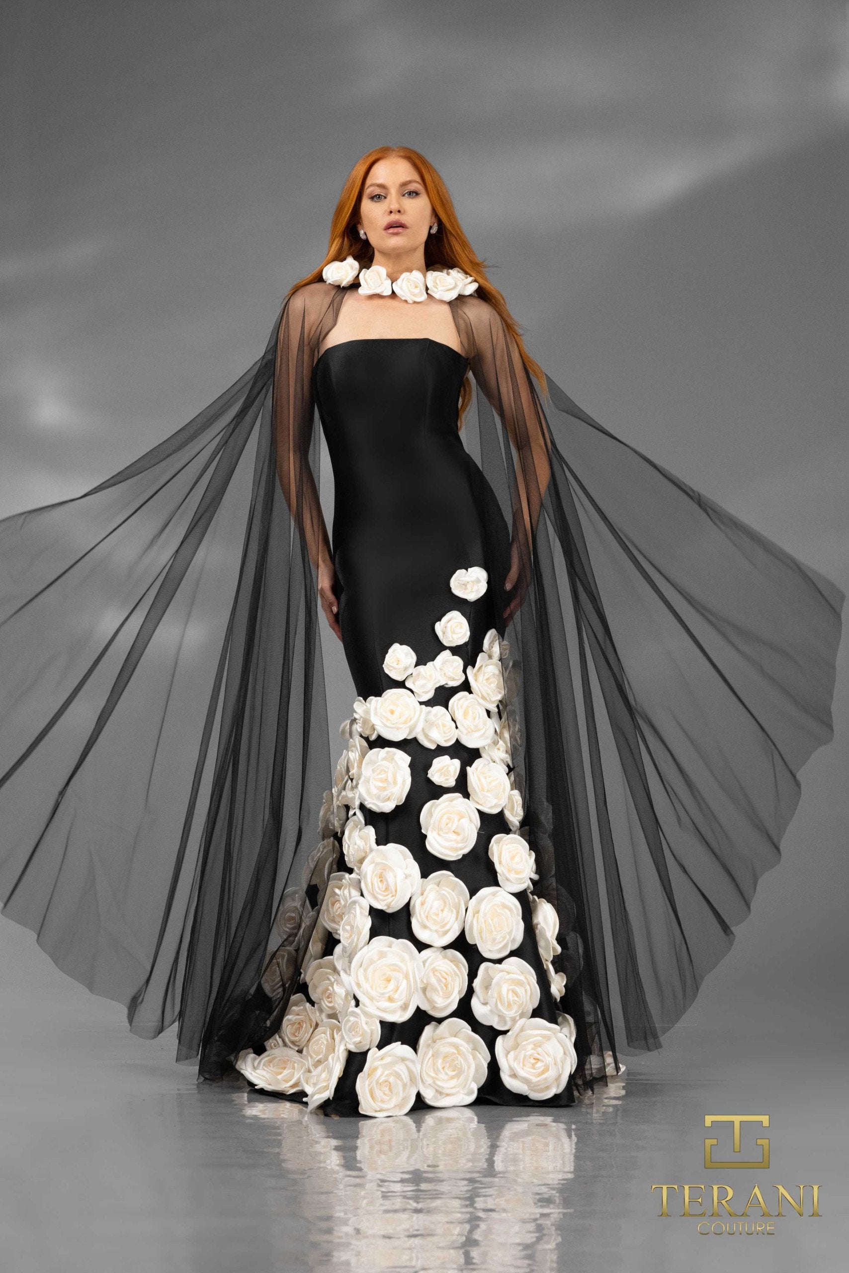 Terani Couture - 251GL4184 - Stretch Mikado Trumpet Gown Black-Ivory / 16