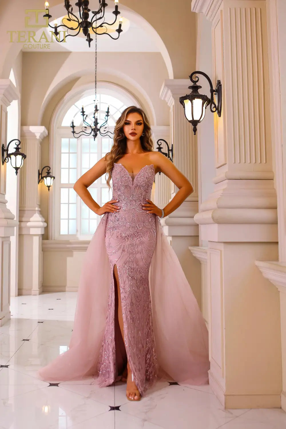 Prom Dresses Fitted Long Formal Beaded Prom Dress Blush