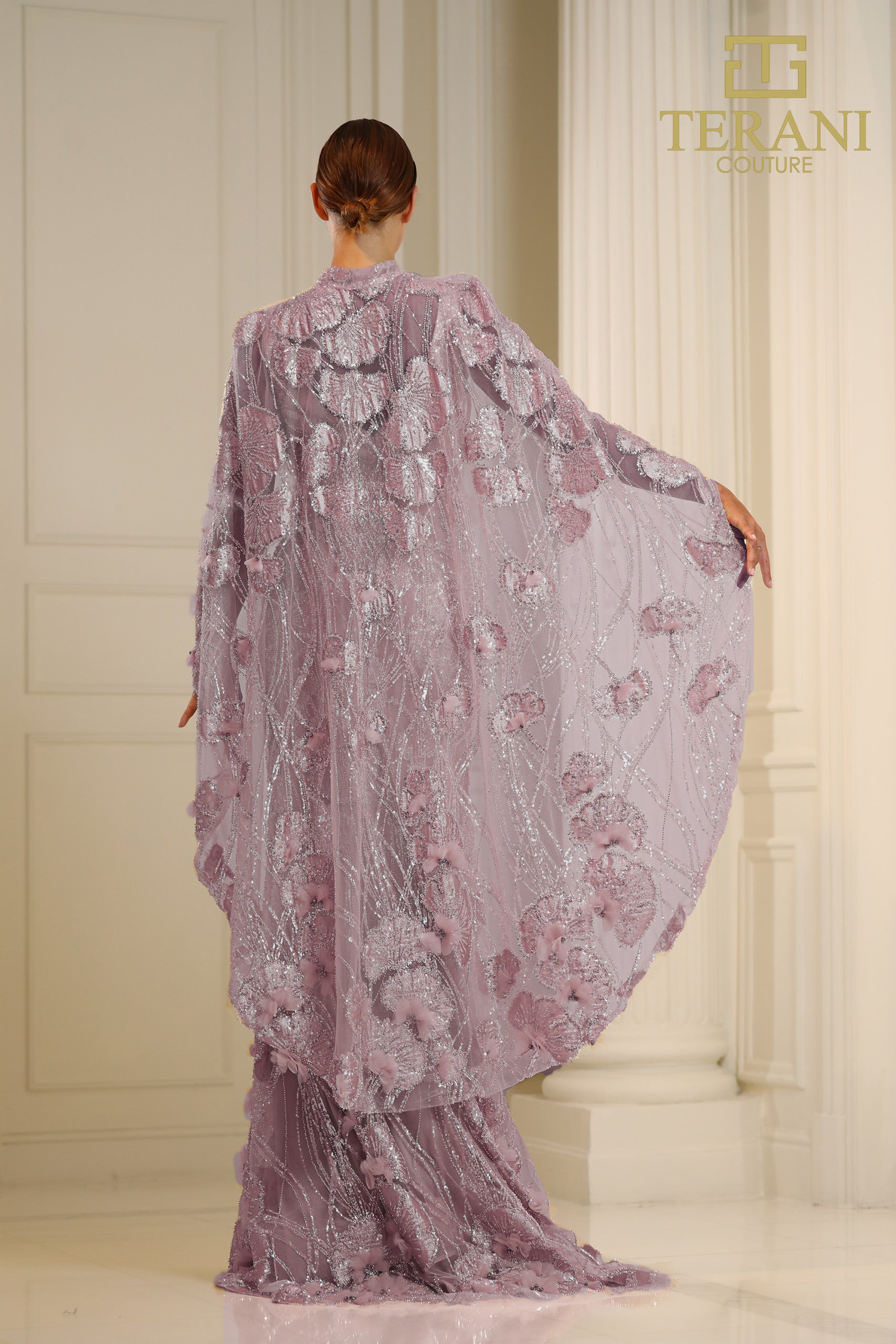 Terani Couture 251M4326 Fitted Long Formal Beaded 3D Floral Cape