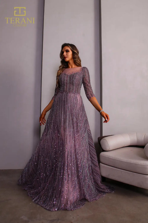 Terani Couture 251M4409 Long Sleeve Ball Gown Beaded Formal Dress