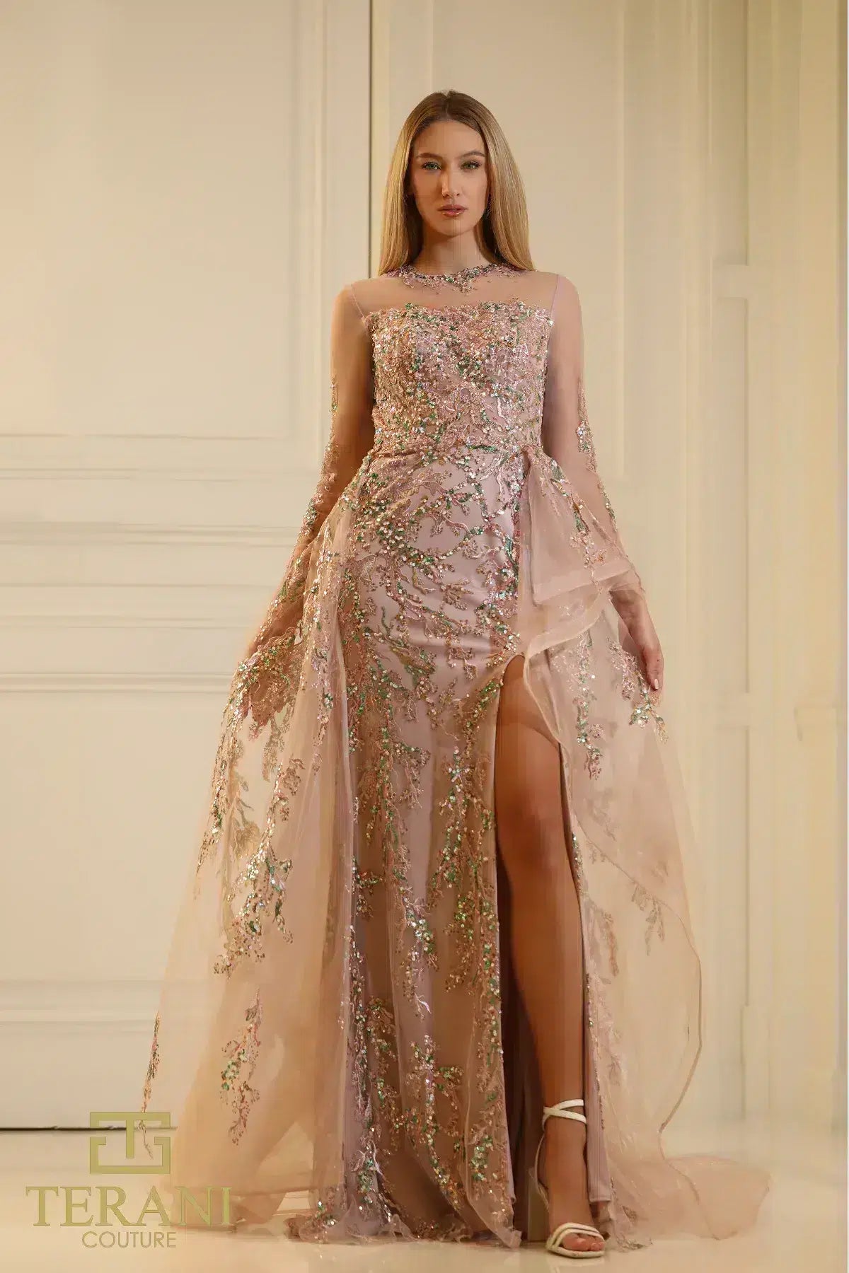 Prom Dresses Long Beaded Slit Formal Prom Dress Rose