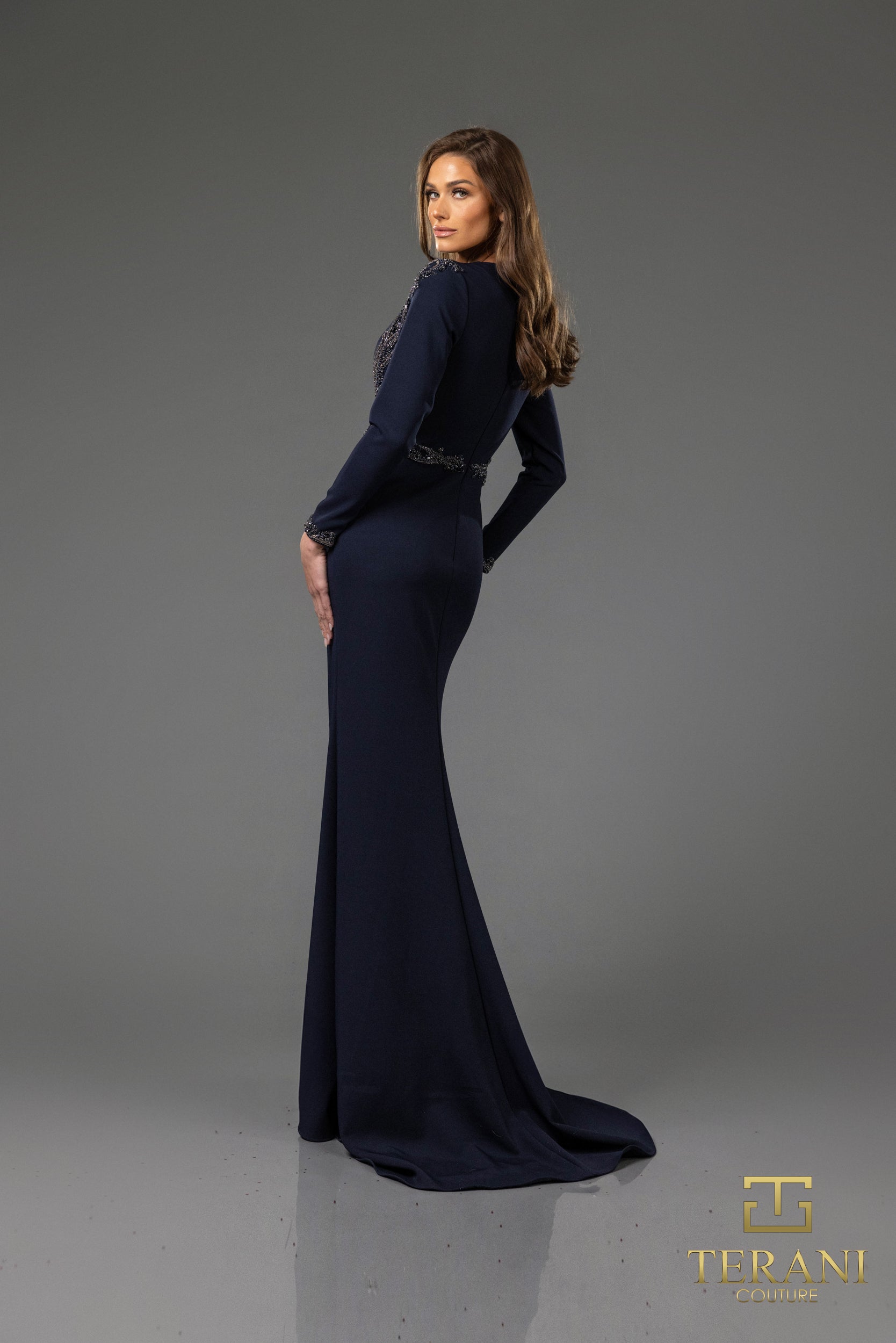 Mother of the bride Dresses Long Sleeve Formal Mother of the Bride Evening Dress  Navy