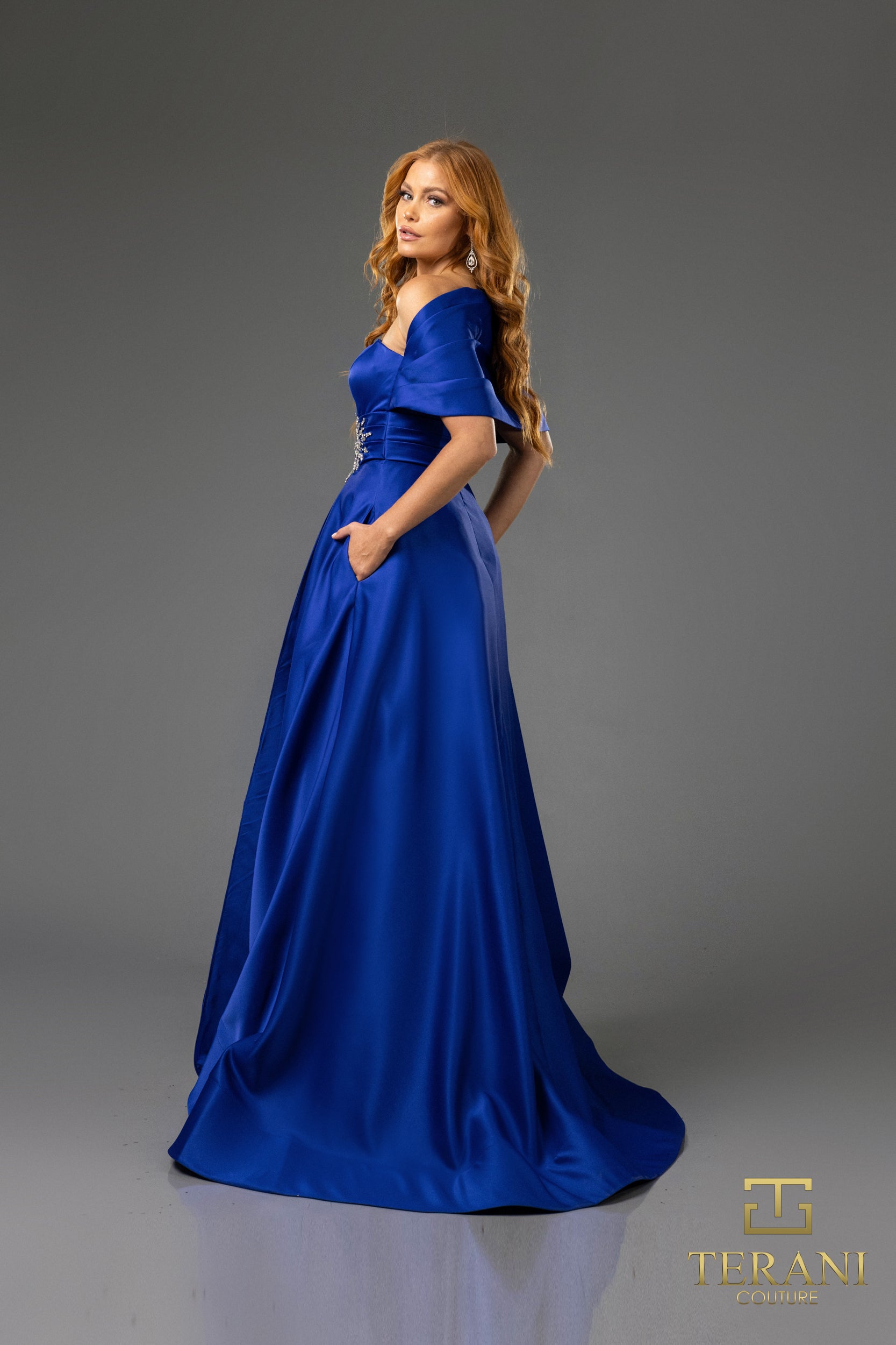 Terani Couture 251M4441 Pleated Long Formal Beaded Evening Dress