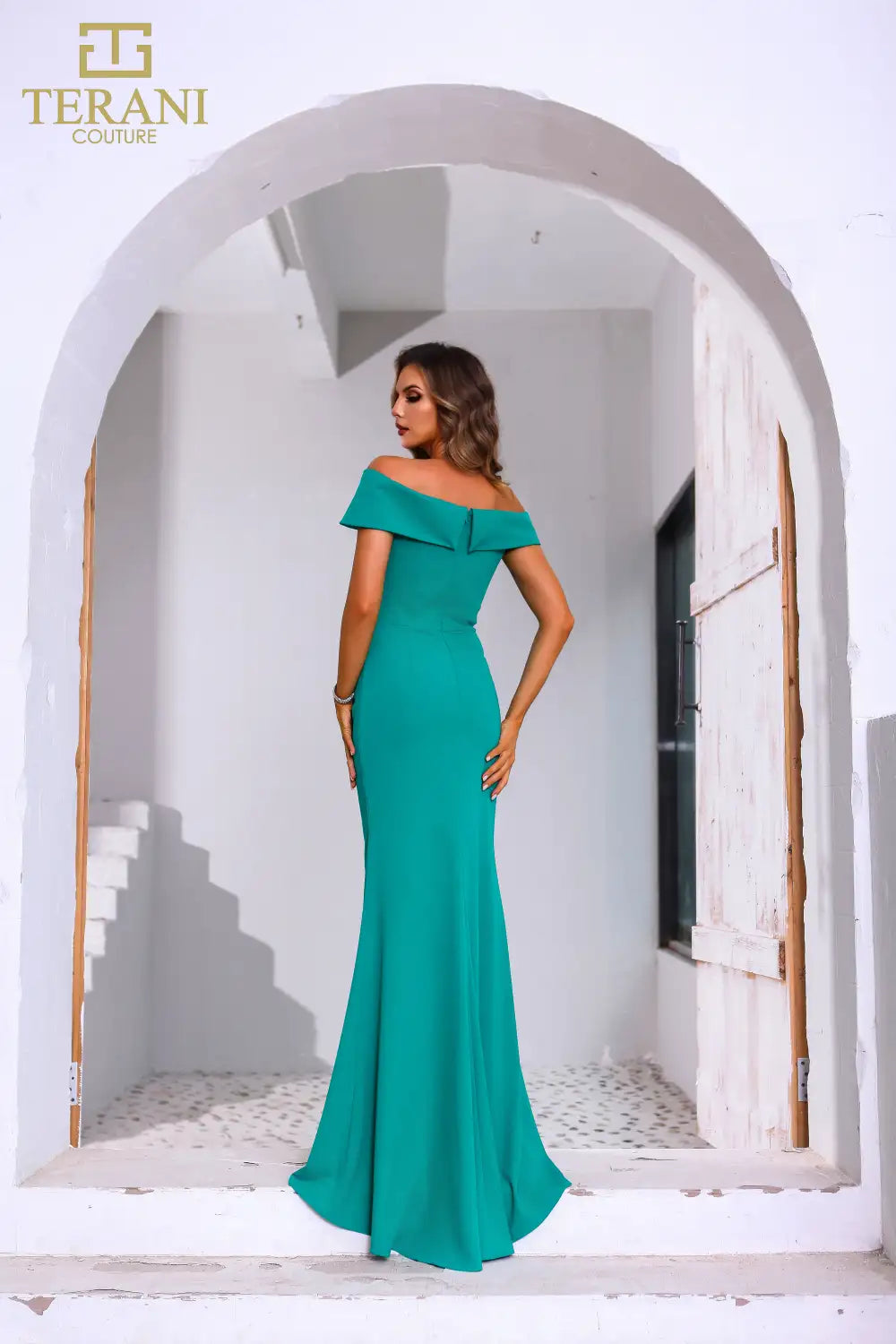 Terani Couture 251M4444 Beaded Applique Long Formal Peplum Evening Dress
