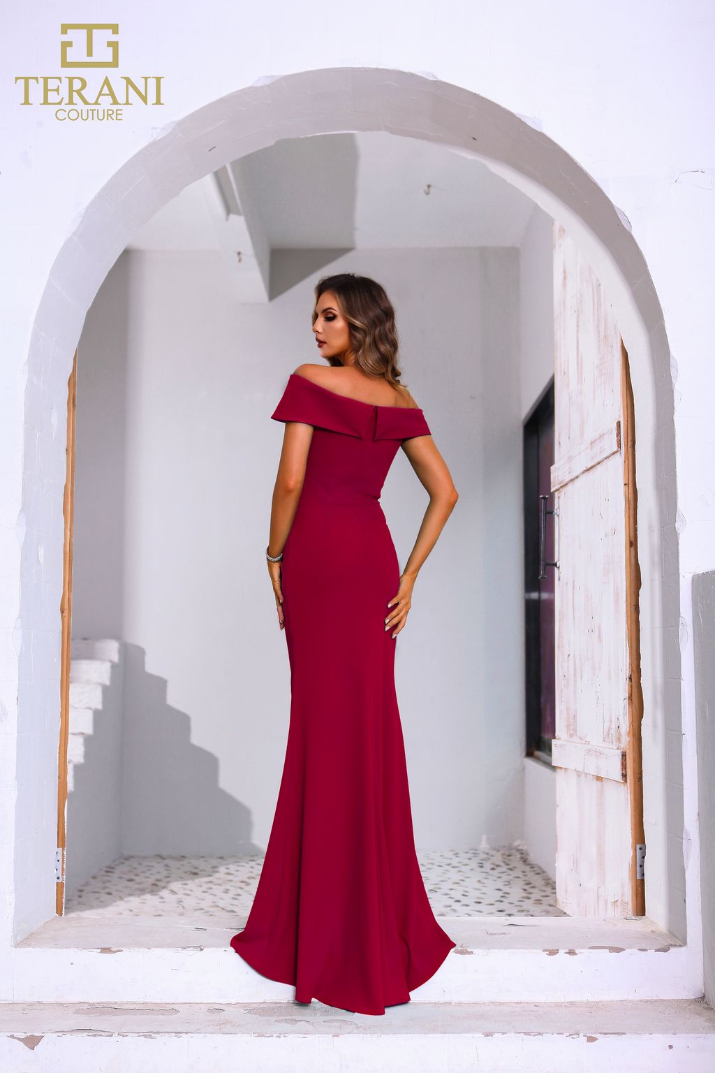 Terani Couture 251M4444 Beaded Applique Long Formal Peplum Evening Dress