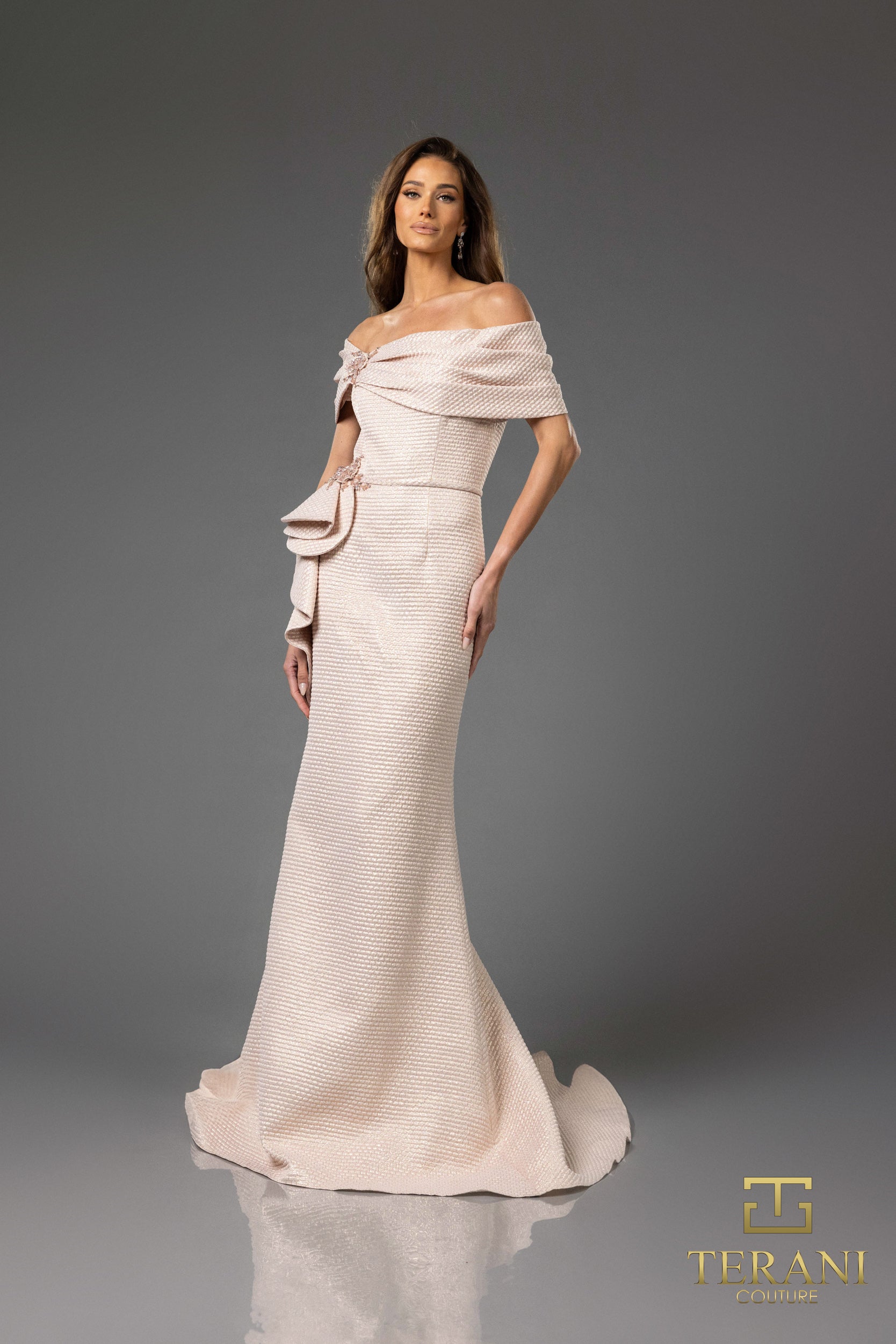 Terani Couture 251M4448 Long Formal Metallic Evening Dress