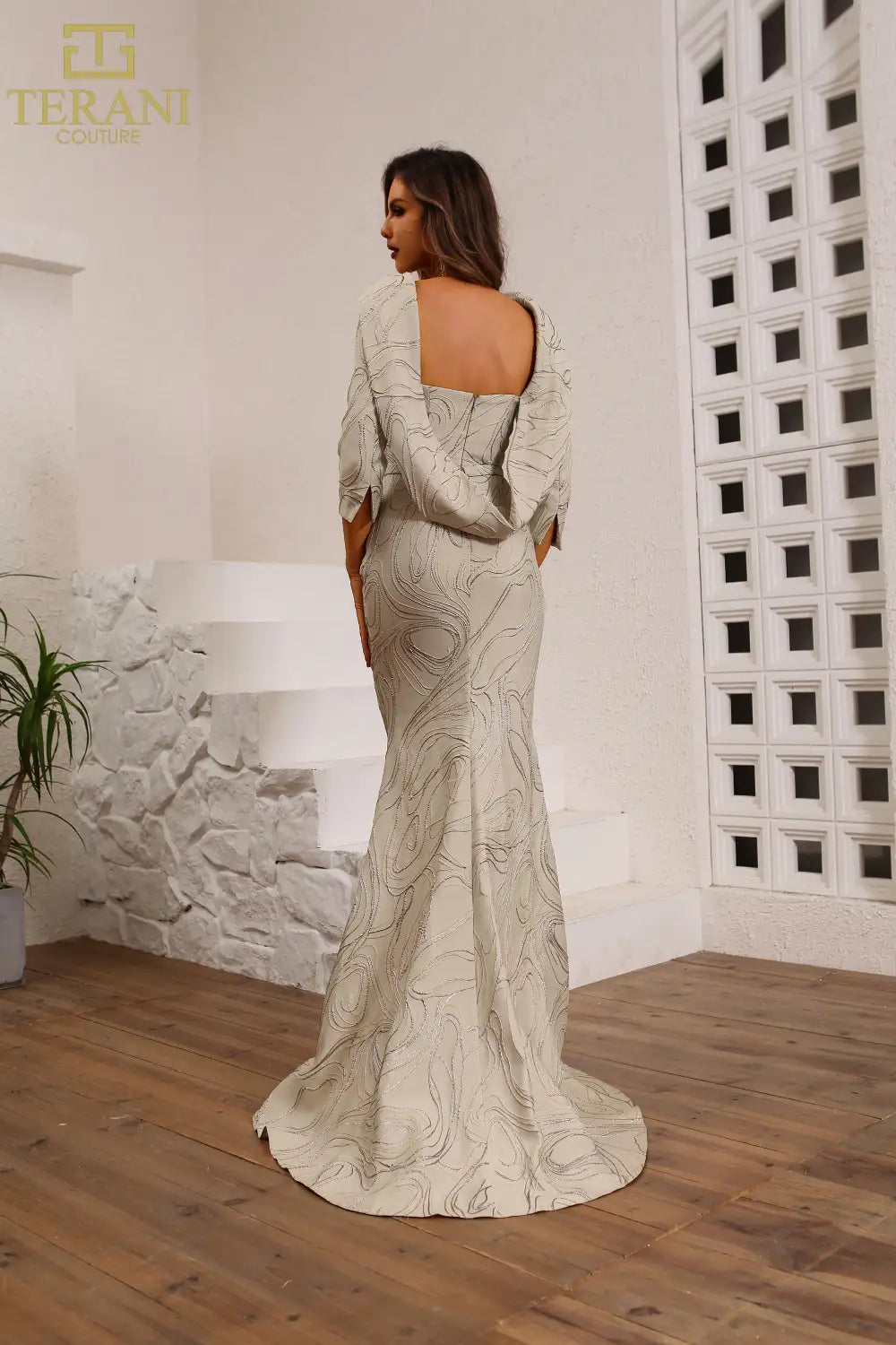Terani Couture 251M4455 Long Fitted 3D Floral Evening Formal Dress