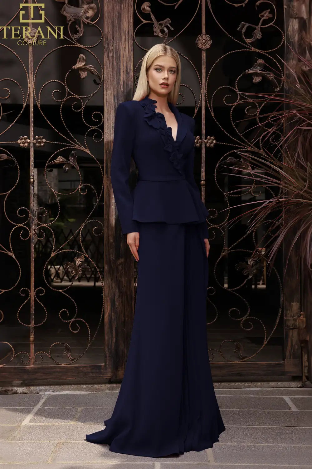Terani Couture 251M4572 Pleated Long Formal Mother of the Bride A Line Dress