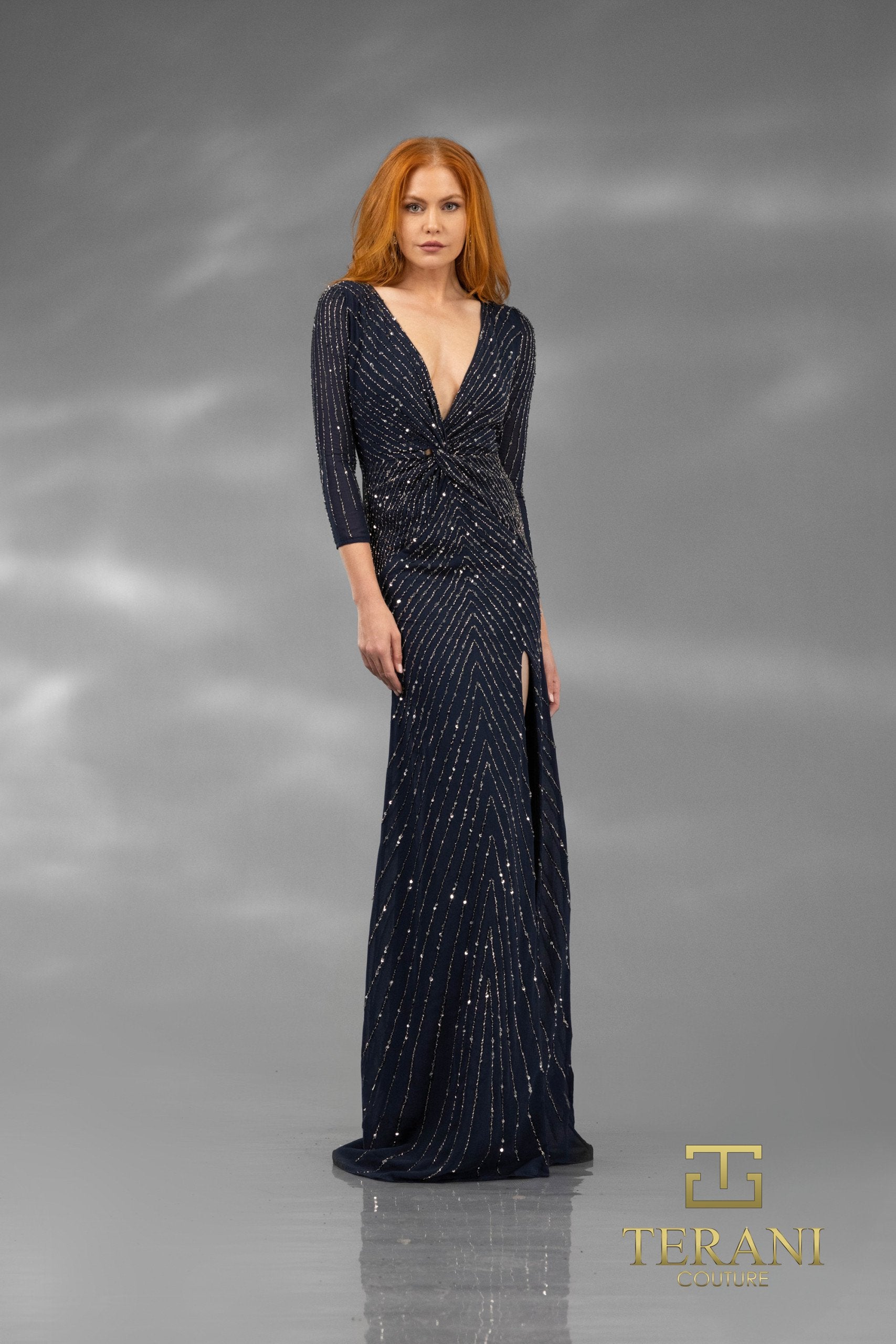 Formal Dresses Long Formal Slit Sequin Evening Dress Navy