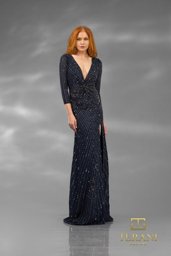 Terani Couture 251M4614 Long Formal Slit Sequin Evening Dress