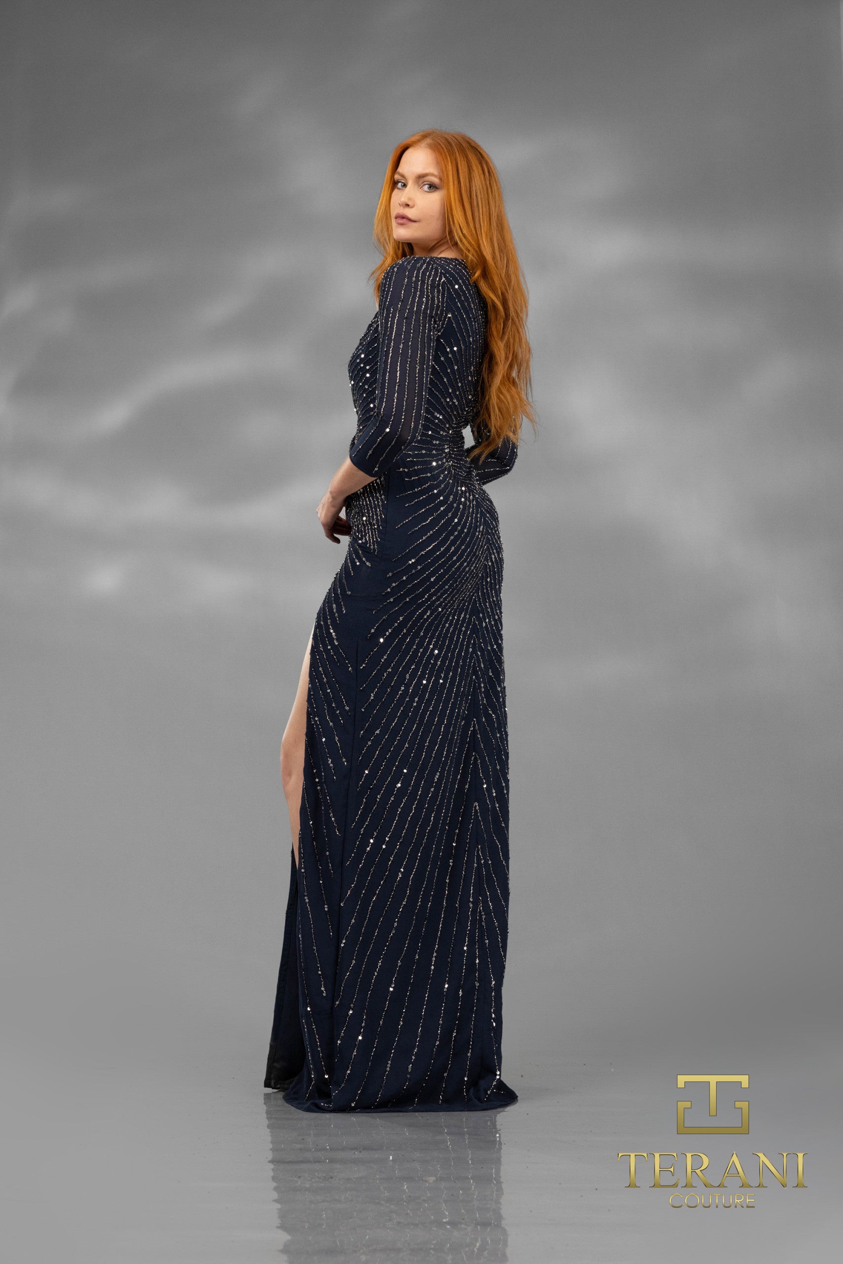 Formal Dresses Long Formal Slit Sequin Evening Dress Navy