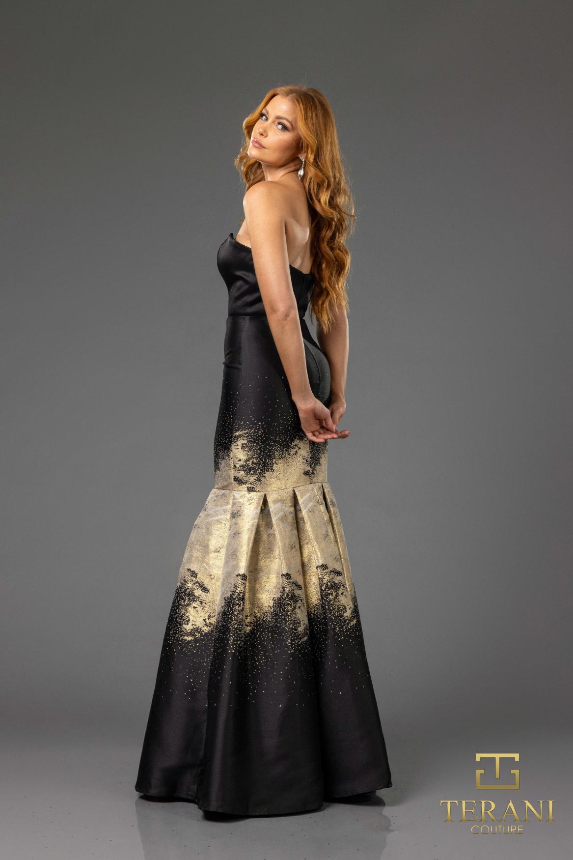 Prom Dresses Fitted Mermaid Long Formal Prom Dress Black Gold