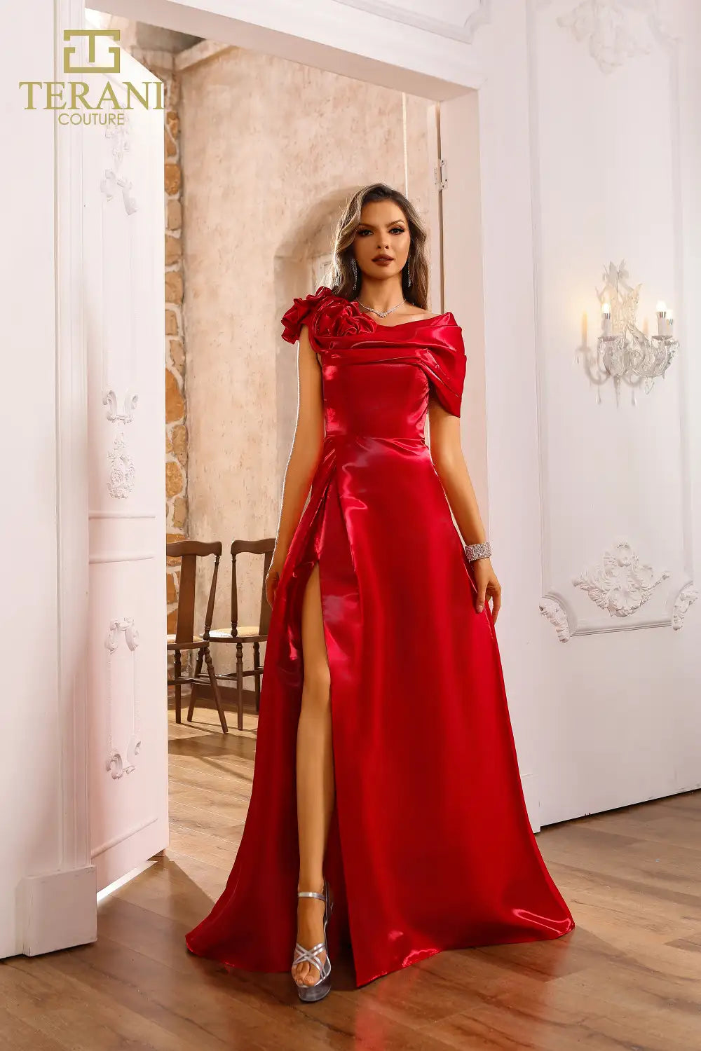 Prom Dresses Pleated Long Formal Slit A Line Prom Dress Ruby
