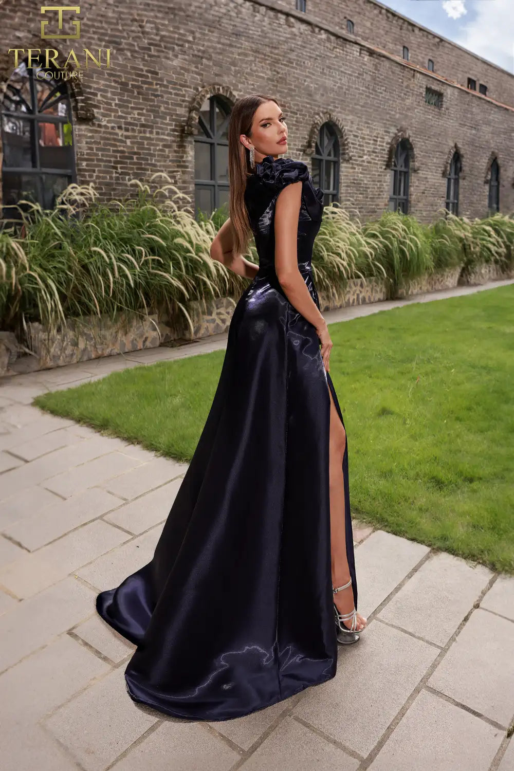 Prom Dresses Pleated Long Formal Slit A Line Prom Dress Indigo