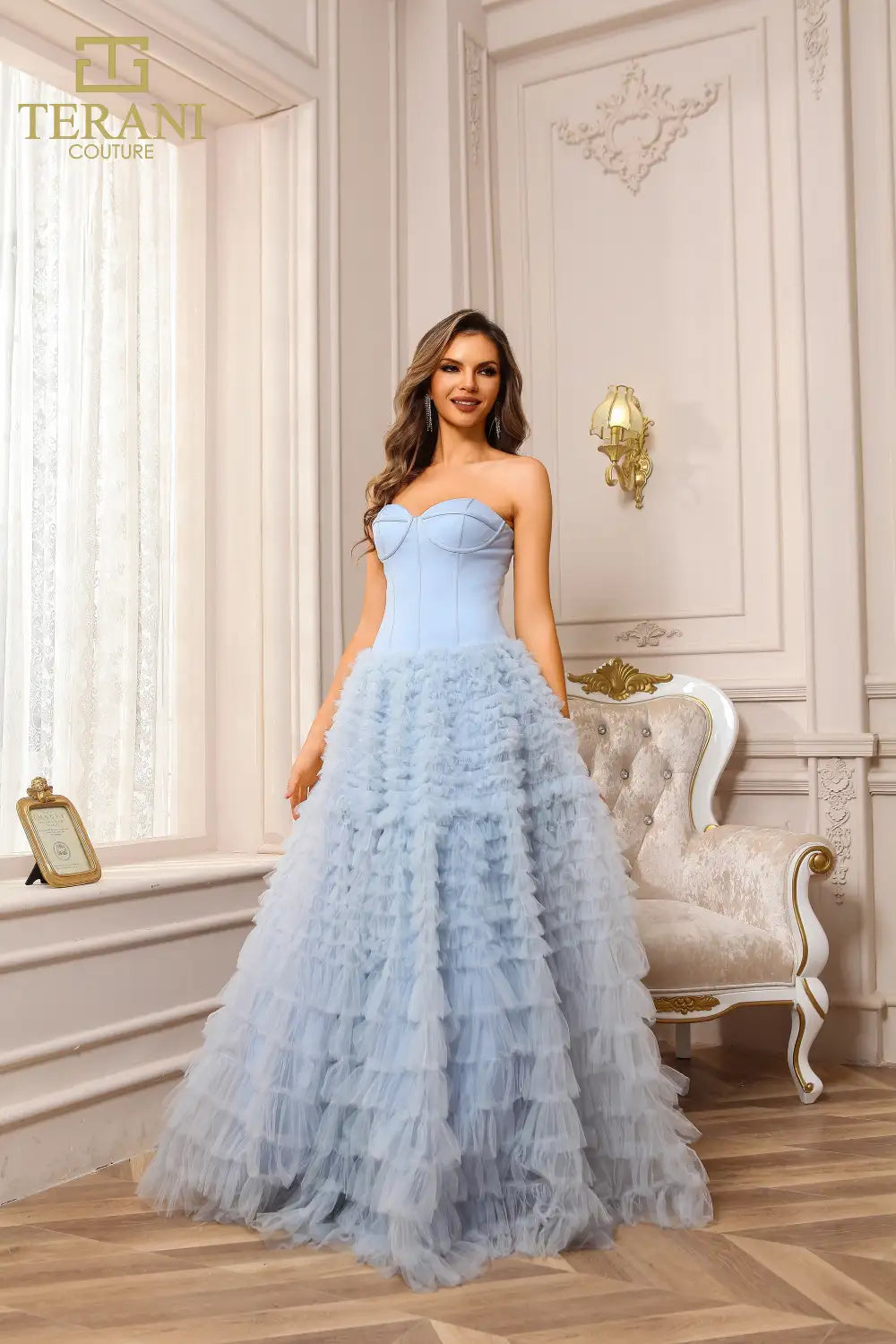 Prom Dresses Ruffle Evening Long Formal Prom Dress Light Blue