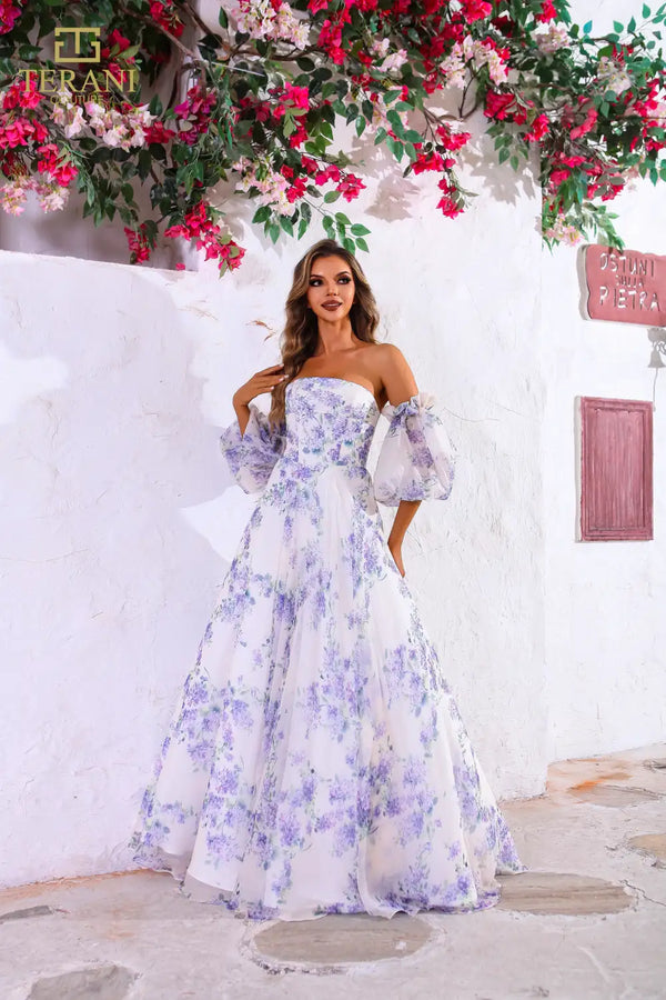 Terani Couture 251P4141 A Line Long Formal Printed Prom Dress