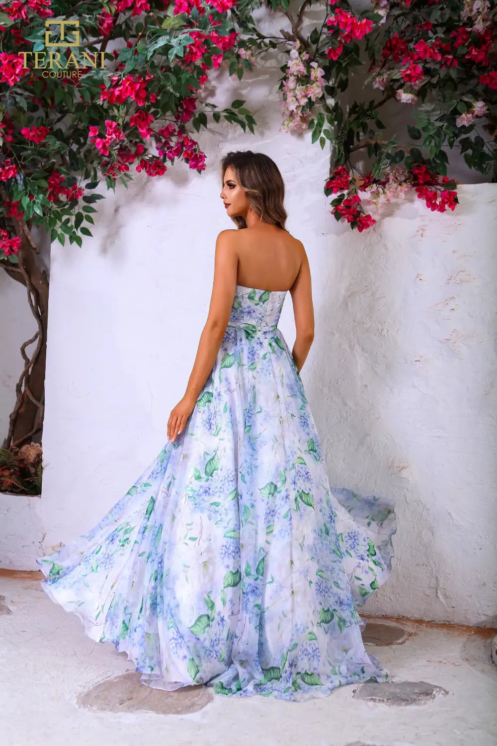 Terani Couture 251P4142 Long Formal Printed A Line Prom Dress