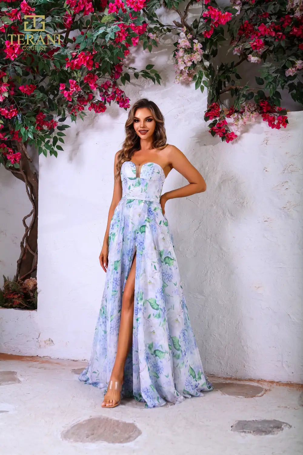 Terani Couture 251P4142 Long Formal Printed A Line Prom Dress