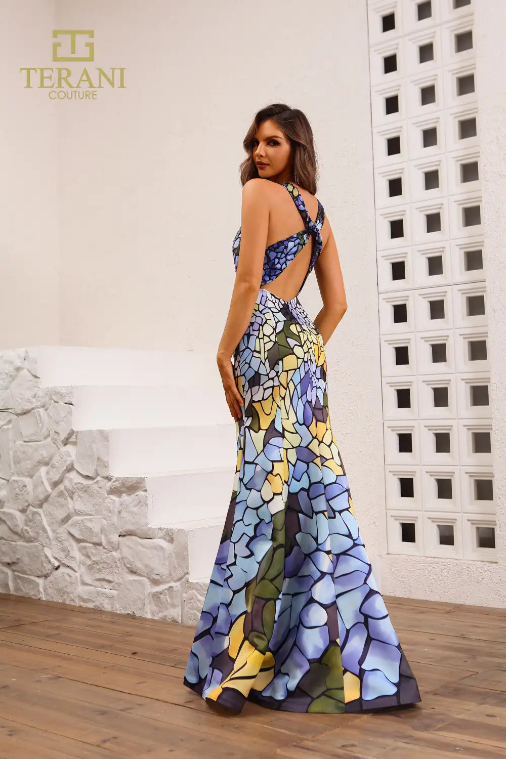 Prom Dresses Floral Long Fitted Formal Prom Dress  Blue Multi
