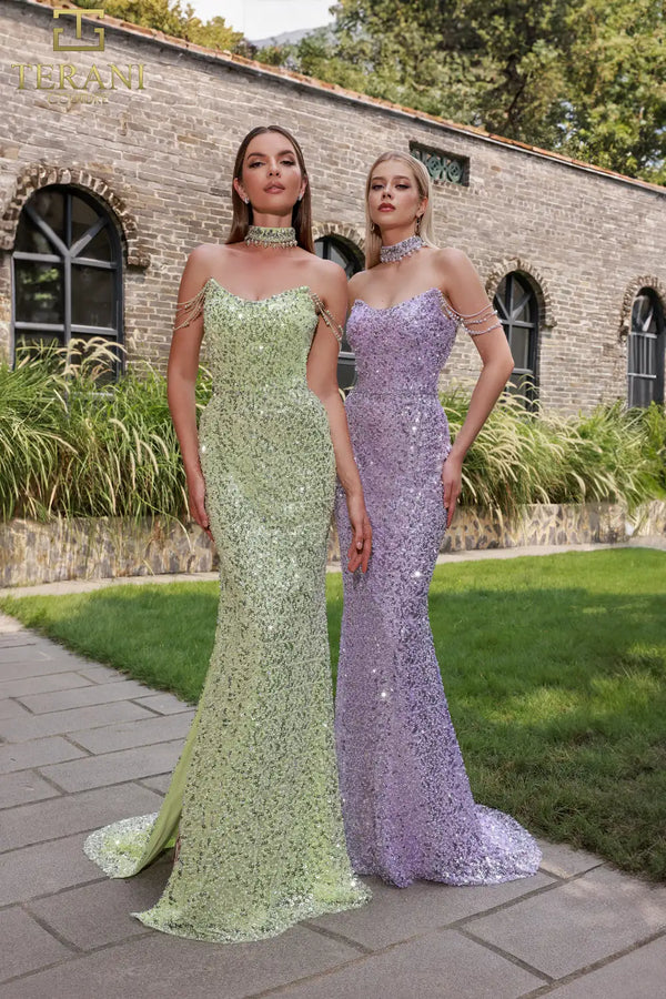 Terani Couture 251P4329 Fitted Slit Formal Beaded Long Prom Dress