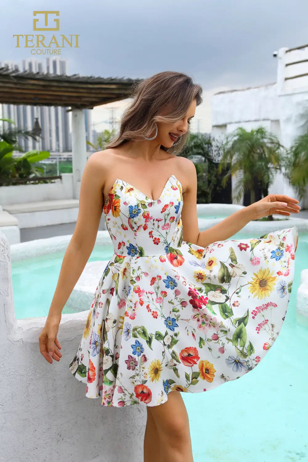 Cocktail Dresses Floral Short Cocktail Dress Ivory Multi