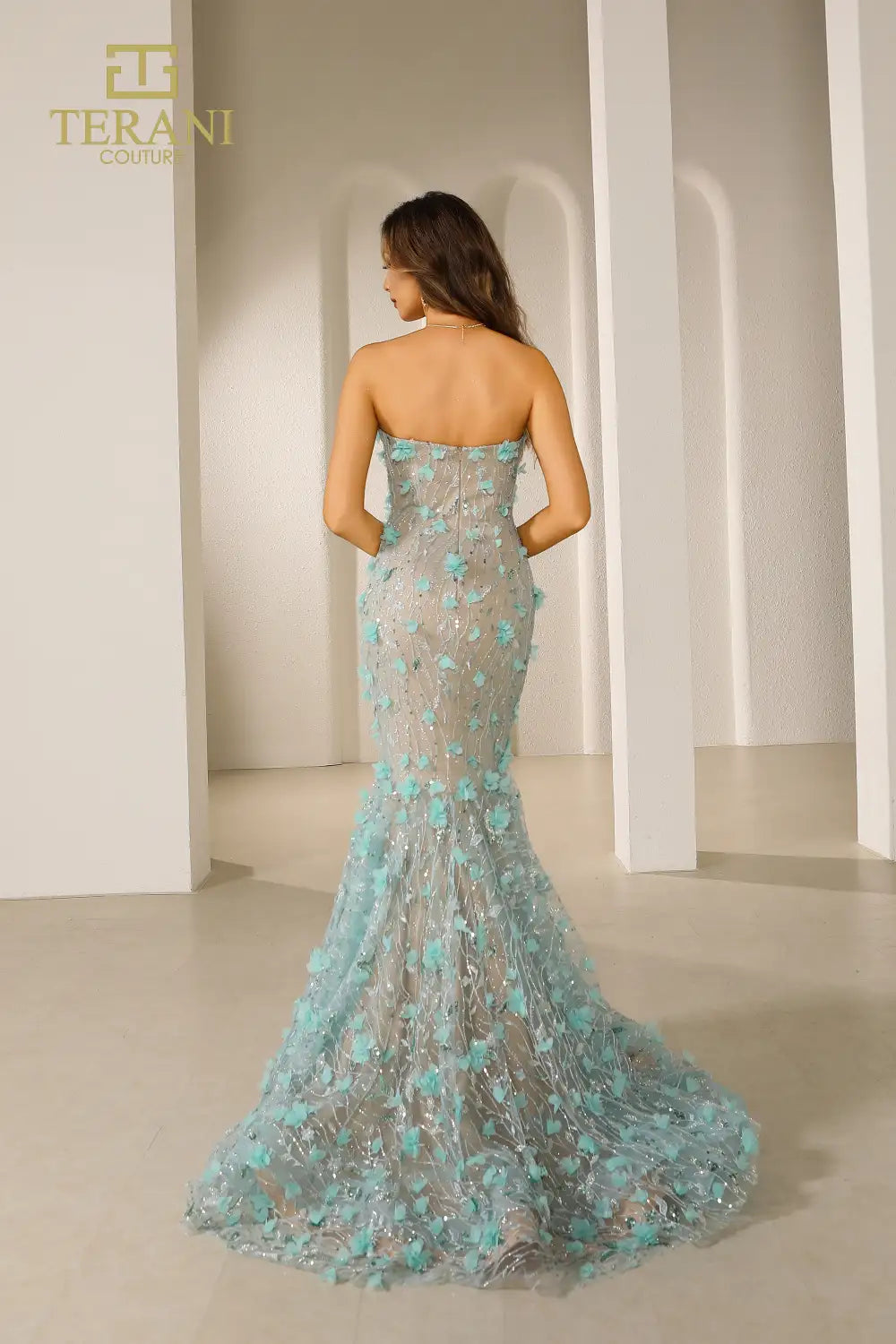 Terani Couture 251P4379 Fitted Long Formal Prom Dress - Aqua / 0 Terani Couture 251P4379 Fitted Long Formal Prom Dress - Aqua / 0