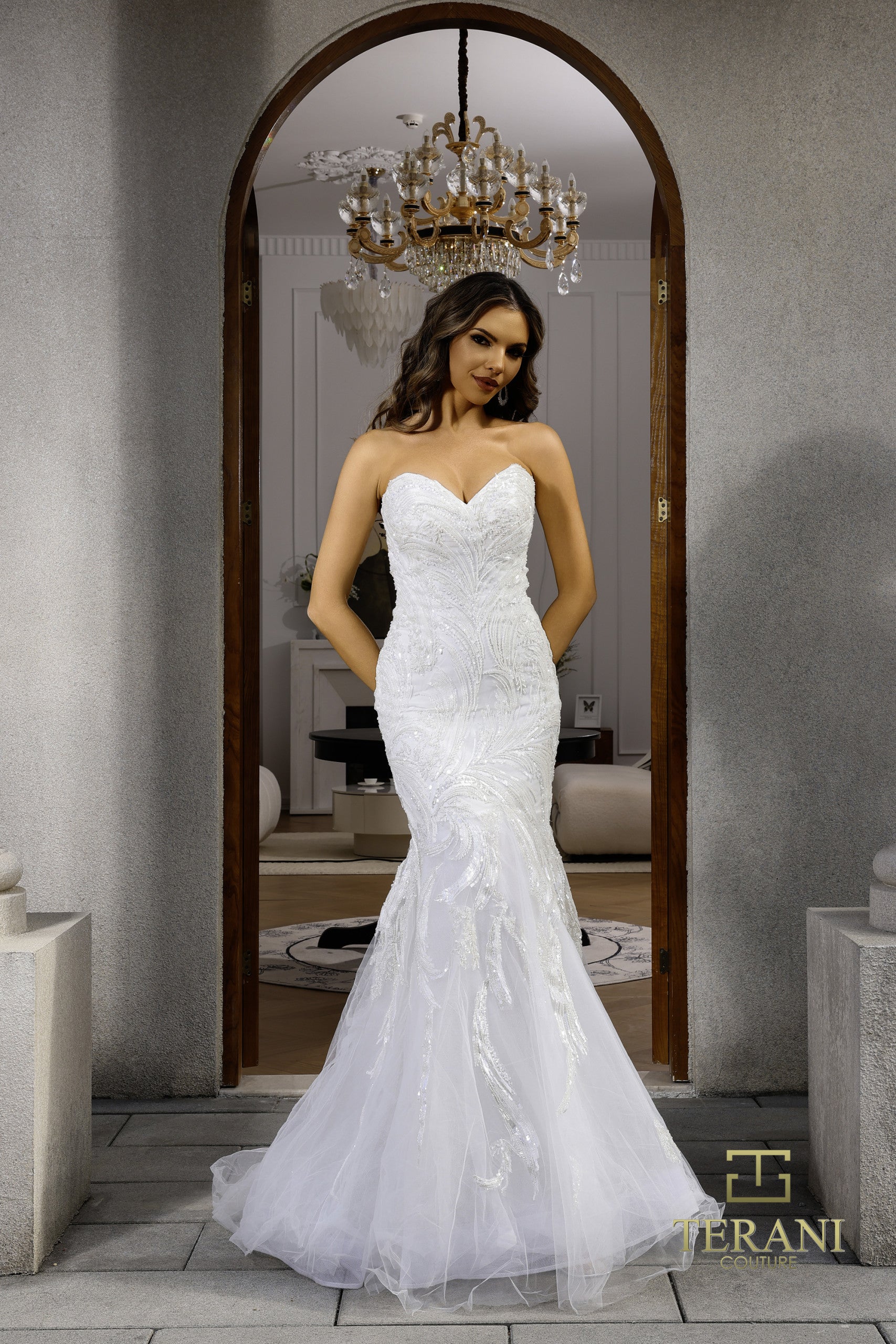 Wedding Dresses Fitted Long Bridal Gown Beaded Prom Dress Ivory