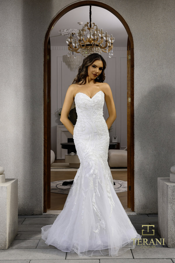 Terani Couture 251P4388 Fitted Long Bridal Gown Beaded Prom Dress
