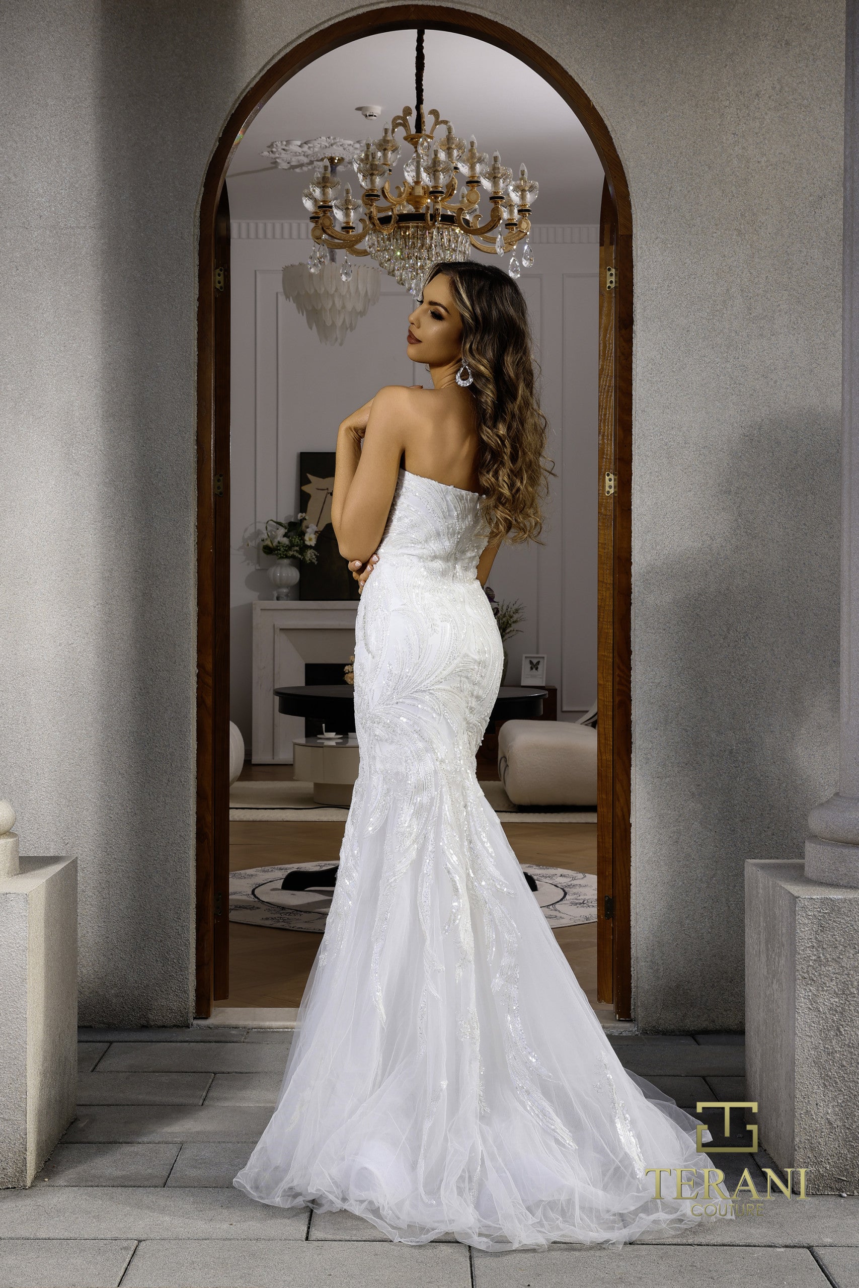 Wedding Dresses Fitted Long Bridal Gown Beaded Prom Dress Ivory