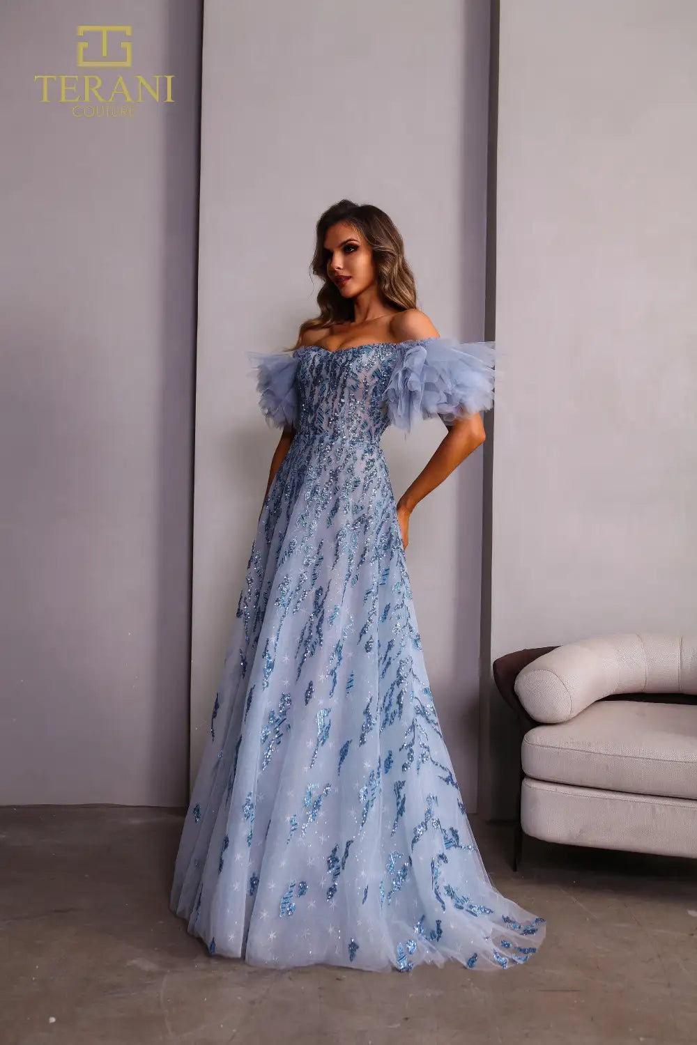 Prom Dresses Long Floral Lace Ball Gown Prom Dress Blue