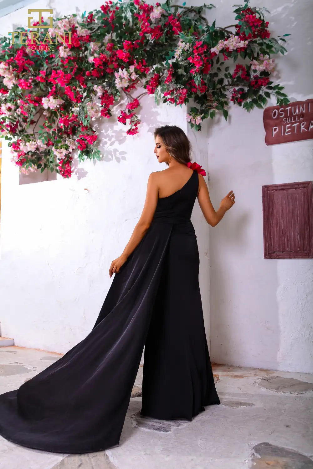 Prom Dresses Long Fitted Formal 3D Floral Prom Dress Black Pink